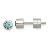 Chisel Stainless Steel Polished Blue CZ December Birthstone Post Earrings